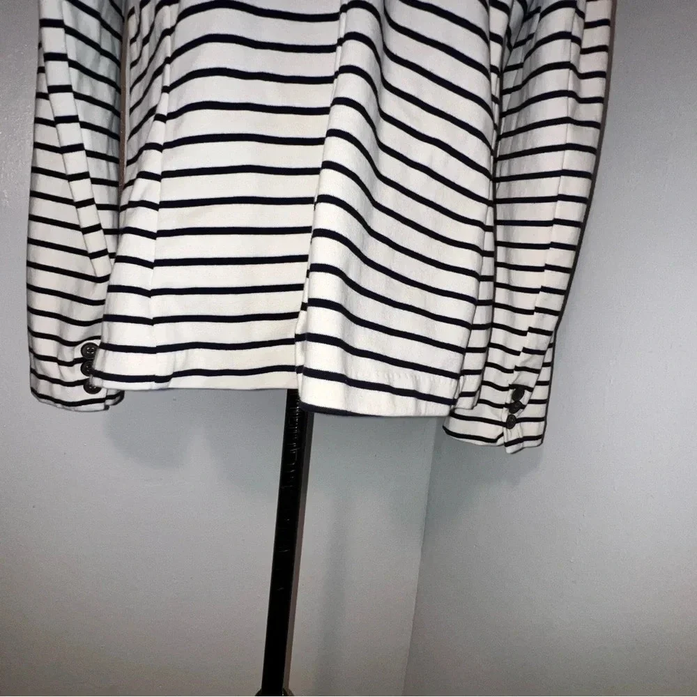 Old Navy,L,off white navy striped long sleeve collared, button front knit jacket